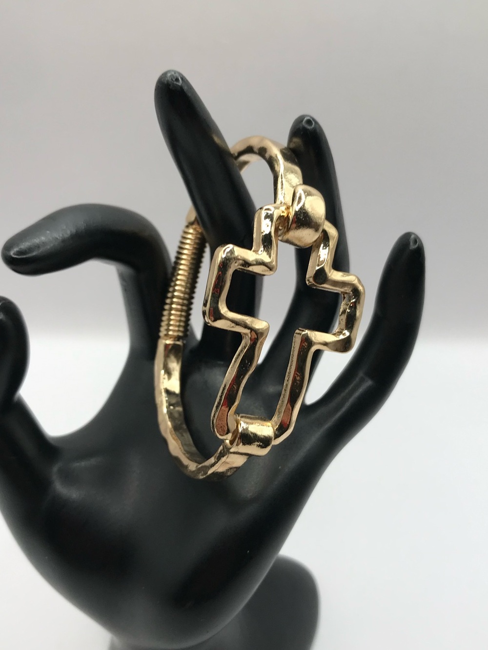 Hammered Textured Gold-Tone Cross Cuff Bracelet - Picture 2 of 7
